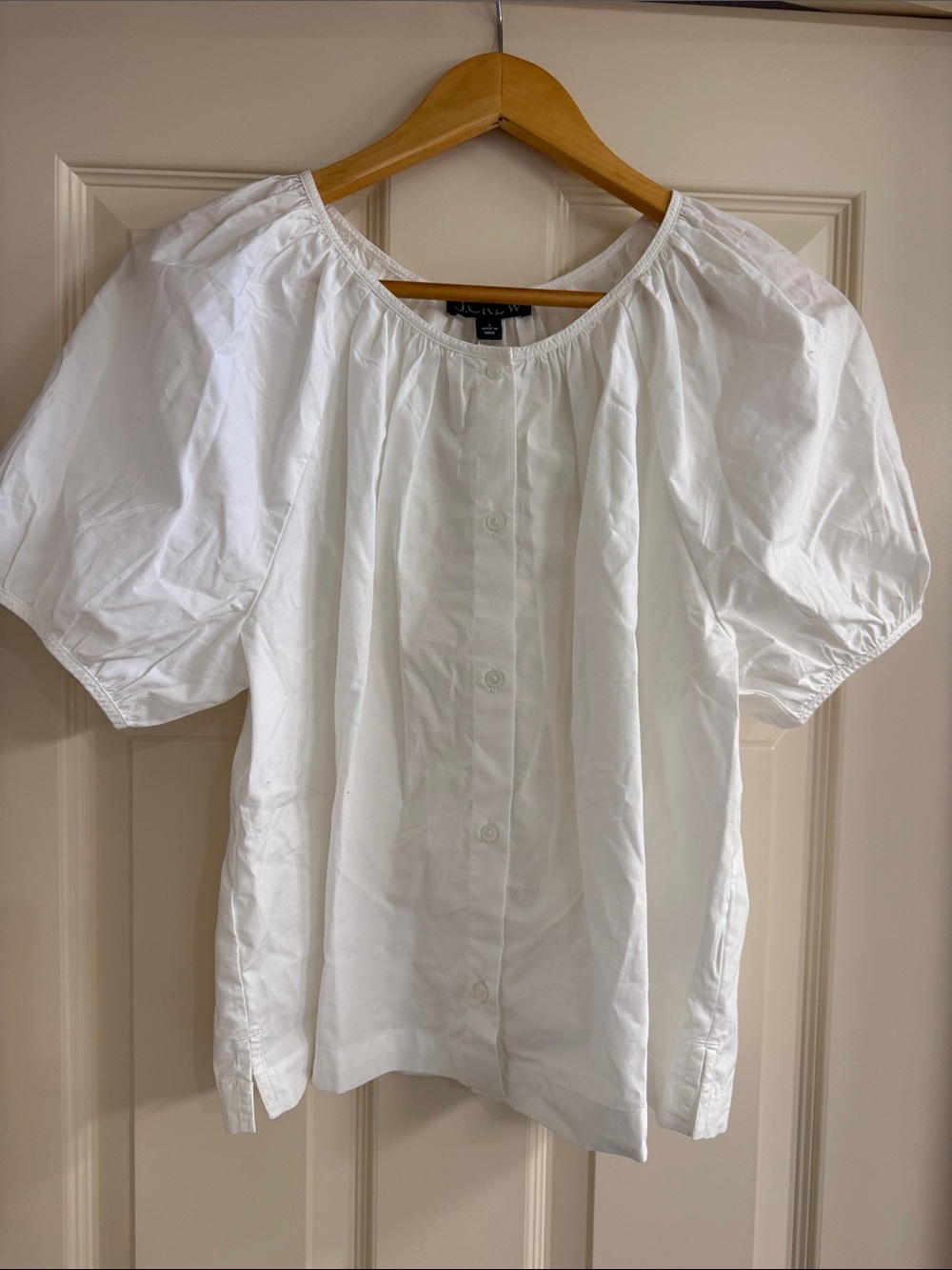 J. Crew White Puff-Sleeve Button-Front Blouse
